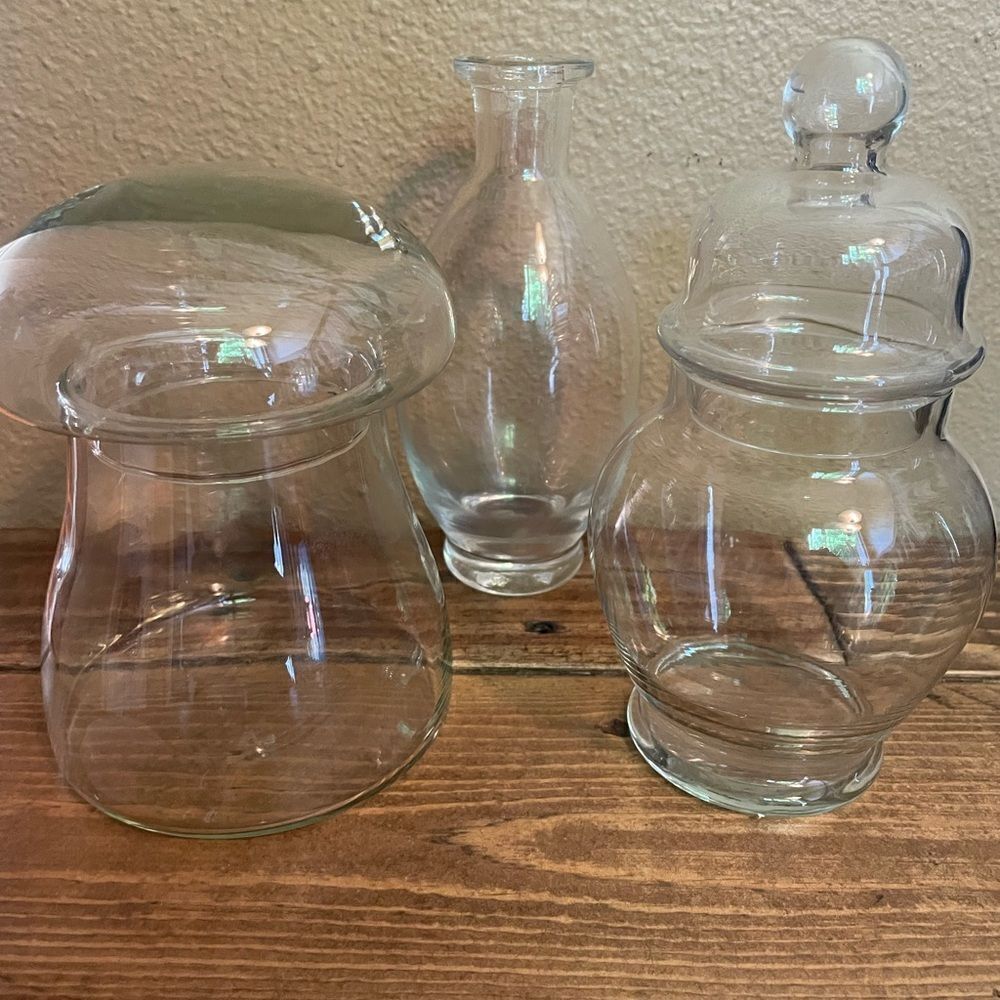 Vintage Libbey Glass Mushroom & Apothecary Vintage Glass Container & Glass Vase